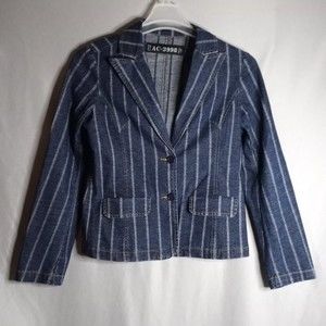 AC-3998 Jacket Women's Large Denim Classic 90's Retro Railroad Striped Y2K